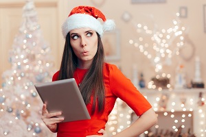 Young Woman Confused with Holiday Background